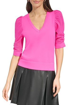 DKNY Puff Sleeve Sweater in Shocking Pink at Nordstrom, Size X-Small
