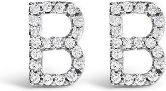 House of Brilliance 10K Gold 1/10 Cttw Diamond Initial A to Z Stud Earring in White Gold | B at Nordstrom