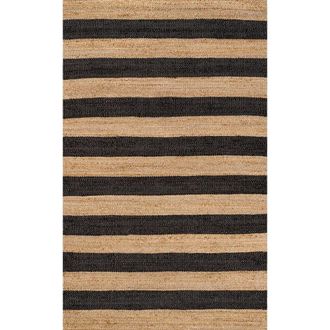 Jonathan Y Designs Jayden Rustic Farmhouse Woven Jute Stripe Area Rug in Natural/black at Nordstrom, Size 8Ft 0In X 10Ft 0In