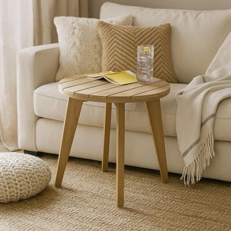 Furniturebox Iko Solid Wood Round Indoor / Outdoor Side Table in Brown