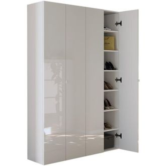 Dmora Scarpiera Spessa, Mobile Portascarpe 42 Paia, 12 Ripiani Made in Italy, 4 Ante, 126x35x186h cm Bianco Lucido