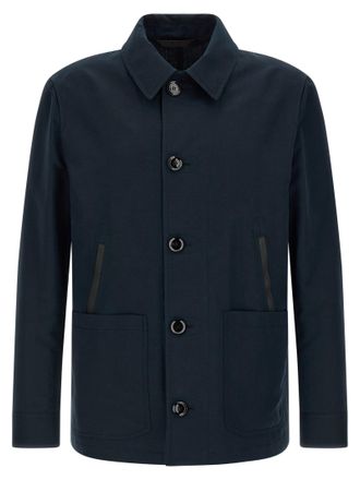Brioni Blue Linen Full-Length Mens Jacket
