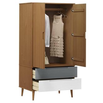 Berkfield Home Wardrobe MOLDE Brown 90x55x175 cm Solid Wood Pine | Size: 90 x 55 x 175 cm