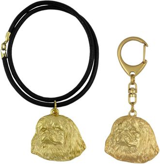 OEM Pekin&eacute;s - Llavero Y Collar Con Perro En Caja, Producto Ba&ntilde;ado En Oro De Alta Calidad, Marca Art-dog