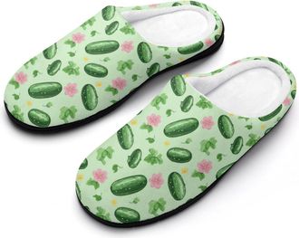 Generic Cucumber Print Womens Slippers Warm House Slippers Indoor House Shoes with Anti-Skid Rubber Sole