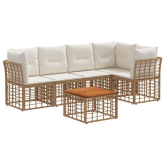 vidaXL Conjunto De Sof&aacute;s De Exterior 6 Pcs Natural Y Crema Poli&eacute;ster Vidaxl