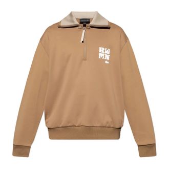 Lacoste Sweatshirts, male, Beige, Size: M Runway High Neck Zipped Badge Accent Sweatshirt