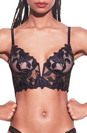 Fleur du Mal Lily Embroidered Underwire Plunge Longline Demi Bra in Black at Nordstrom, Size 34Dd
