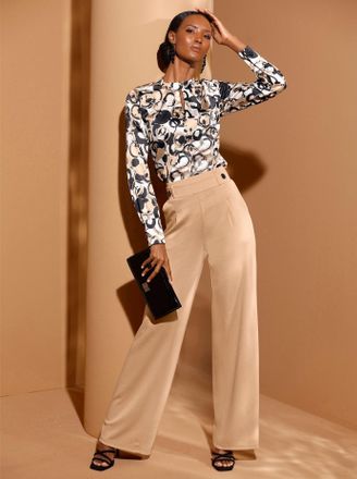 Cr&eacute;ation L Satinbluse CREATION L, Damen, Gr. 36, schwarz (ecru, schwarz, bedruckt), 97% Polyester, 3% Elasthan, bedruckt, gemustert, mehrfarbig, Blusen Satinblus