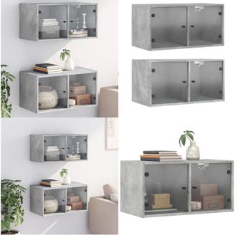 vidaXL Mobili a Muro con Ante in Vetro 2pz Grigio Cemento 68,5x37x35cm - Mobili pensili - Armadi in vetro
