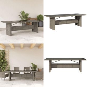 vidaXL Tavolo da Giardino Piano in Vetro Grigio 240x90x75cm Polyrattan - Tavolo in vetro - Rattan PE