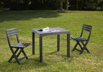 Dmora Sal&oacute;n De Jard&iacute;n Ortisei, Conjunto De Jard&iacute;n Con 1 Mesa Rectangular Y 2 Sillas Plegables, Pic Nic Conjunto Interior Y Exterior, 100% Made In Italy, Ant