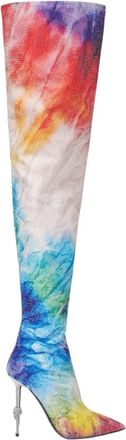 Philipp Plein Satijnen Laarzen Hoge Hakken Overknees Tie Dye - Dames - Over de knie laarzen - Veelkleurig - 38 EU - Satijn - Schoenen