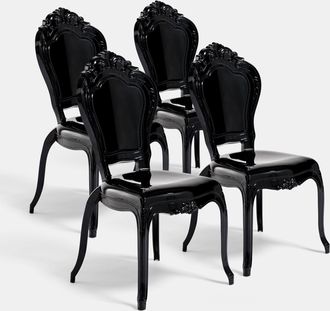 Biscottini International Set 4 Sillas De Policarbonato Negro Silla De Cocina/sala De Estar Sillones De Pl&aacute;stico Para Comedor Sill&oacute;n Dormitorio
