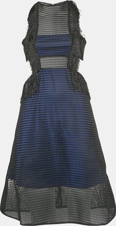 Self Portrait Navy Blue/black Neoprene Flared Fringed Mini Dress