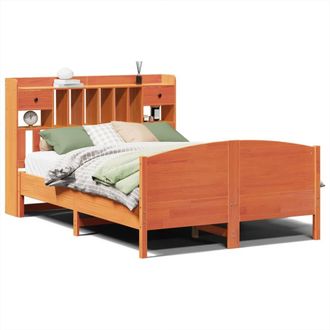 Berkfield Home Bookcase Bed without Mattress Wax Brown 160x200cm Solid Wood Pine | Size: 160x200 cm