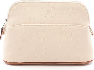 Herm&egrave;s Ivory Natural Canvas Leather Pouch (Pre-Owned)