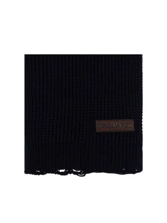Dsquared2 Logo Patch Knit Wool Scarf