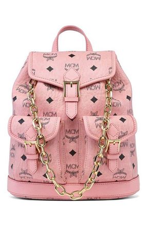 MCM Mini Aren Drawstring Backpack in Visetos in Pink at Nordstrom