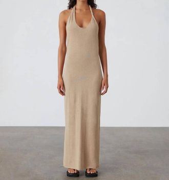 Zulu & Zephyr Linen Blend Knit Dress In Camel