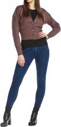 Papillon Ribbed Short Cropped Cardigan In Mocha