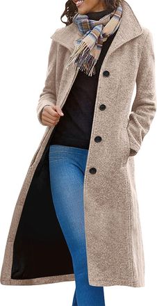Generic Womens Trench Coat Single Breasted Winter Trench Coat Classic Long Wool Blend Coats Notched Lapel Collar Double Breasted Peacoat Ladies Elegant Windpr