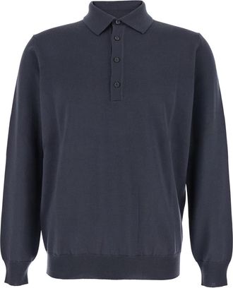 KANGRA Grey Polo Shirt With Classic Collar And Ribbed Trims In Wool Man