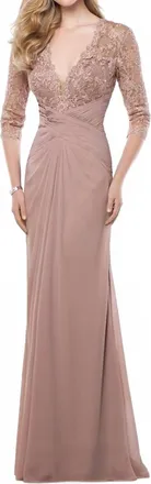 Montage by Mon Cheri Georgette Lace A-Line Gown In Mink