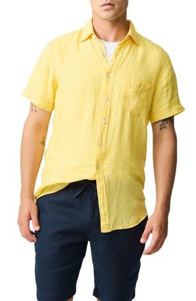 Rodd & Gunn Palm Beach Sports Fit Short Sleeve Linen Button-Up Shirt in Sunshine at Nordstrom, Size X-Large
