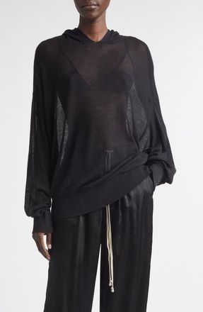 Rick Owens Hun Oversize Rib Cashmere Hoodie in Black at Nordstrom, Size Medium