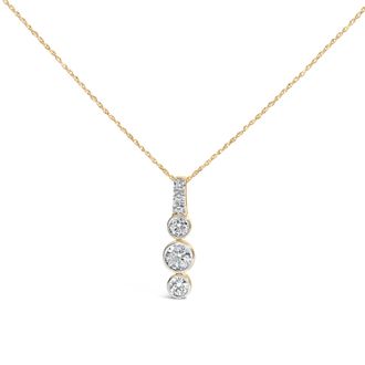 House of Brilliance 10K Yellow Gold Plated Silver 1 1/2 Cttw Lab Grown Diamond Bezel Set Vertical Drop Pendant Necklace