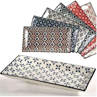 Trade Shop Trade Shop - Vassoio Rettangolare In Ceramica Decori Assortiti 24x12x1,8 Cm Cucina 737350
