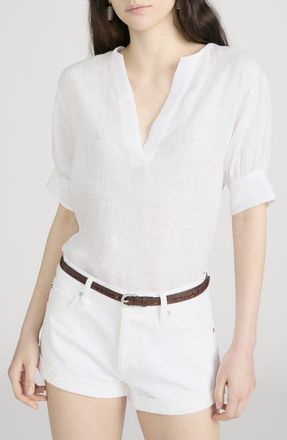 Frame Denim The V-Neck Linen Popover Top in White at Nordstrom, Size X-Small