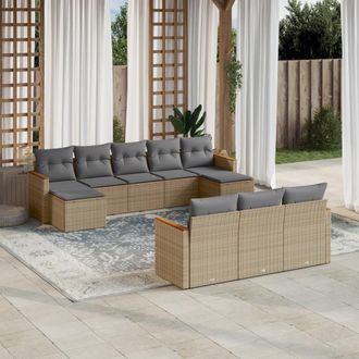 vidaXL Juego De Sof&aacute;s Jard&iacute;n Con Cojines Beige 10 Pzas Rat&aacute;n Sint&eacute;tico Vidaxl