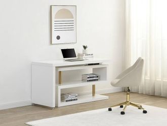 Vente-Unique Extendable Desk With 360&deg; Rotating Top - Lacquered MDF - White and