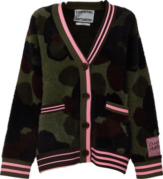 Essentiel Kamoo Camouflage Pattern V-Neck Cardigan