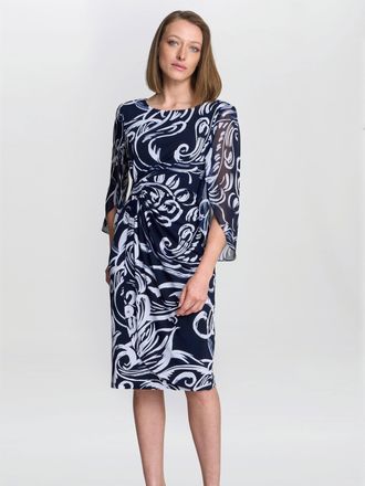 Gina Bacconi Womens Iga Abstract Print Dress - Navy - Size 10 UK
