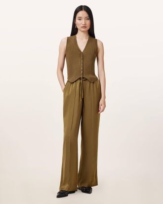 AllSaints Polyester Alba Satin Wide Leg Trousers, Size: XS