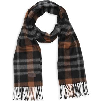 Hickey Freeman Cashmere Plaid Scarf in Camel at Nordstrom Rack