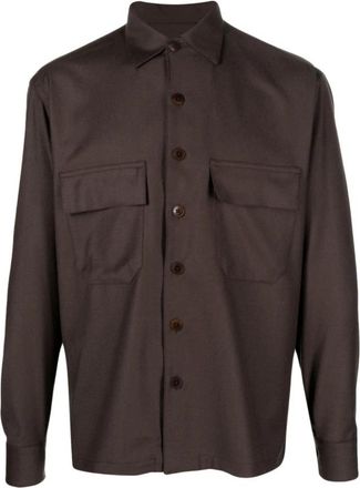 Costumein La Camicia - Heren - Casual Overhemden - Bruin - M - Wol - Overhemden