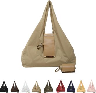 Generic Keychain Foldable Tote Bag, Expandable Reusable Shopping Handbag, Multi-Functional Compact Pocket Bag Large Capacity (1, Khaki)