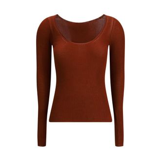 Petar Petrov Womens Ribbed Long Sleeve Top - Brown Silk - Size Small