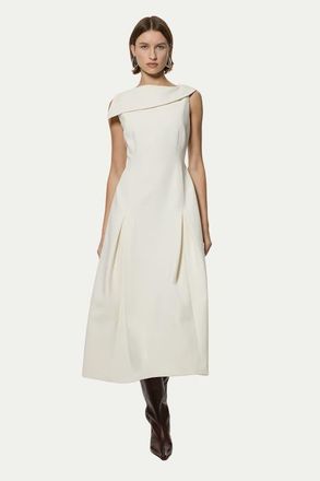 Karen Millen Asymmetric Neck Tailored Dress in Ivory at Nordstrom, Size 10