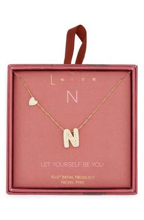 Leith Cubic Zirconia Heart & Bubble Initial Pendant Necklace in N- Clear- Gold at Nordstrom Rack