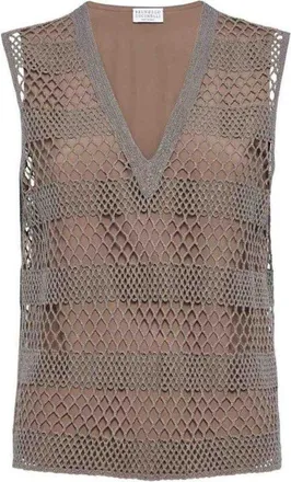 Brunello Cucinelli Ruthenium Silk Mesh Sleeveless Top, Size X-Small