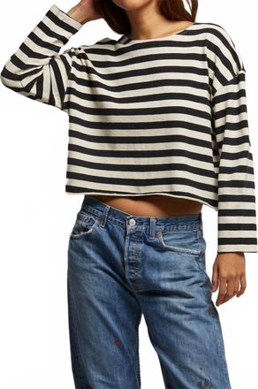 perfectwhitetee Taylor Long Sleeve Top In Black Natural Stripe