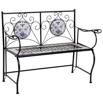 Wanderlust Deco Banco de mosaico y forja 110x50x88h cm Negro