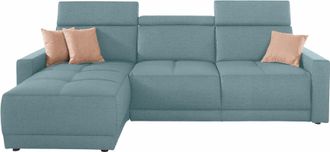 Domo Collection Ecksofa »Ava mit moderner Sitzheftung & toller Doppelnaht, komfortabel, L-Form« mit Recamiere, inkl. Federkern, wahlweise mit Kopfteilverstellungen