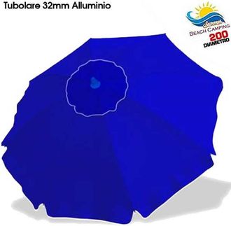 Trade Shop Trade Shop - Ombrellone Da Spiaggia Alluminio 2 Mt Con Snodo Tessuto Polyestere Blu Palo 32mm