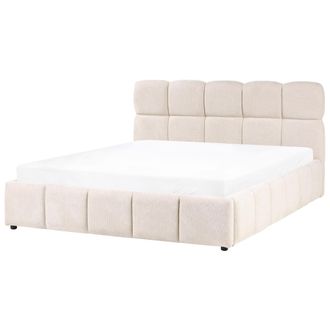 Beliani Cama Baja Con Almacenaje Tapizada Somier Elevable Con Capiton&eacute; 160 X 200 Cm Beige Claro Noyon